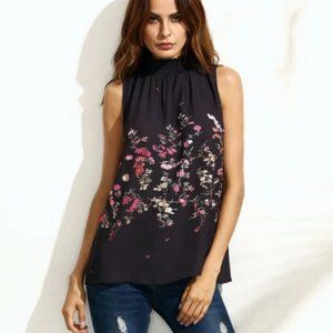 Anthropologie Floral Embroidered Mock Neck Sleeveless Blouse XS